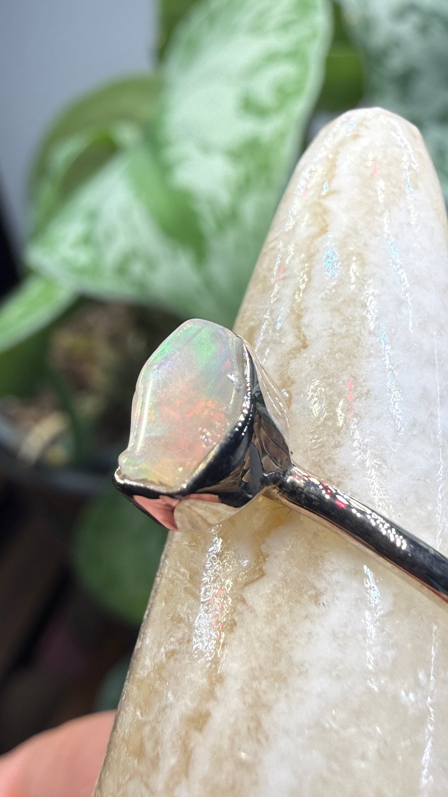 Natural Freeform Opal Ring Size 6 in .925 Sterling Silver- Freeform Bezel Setting