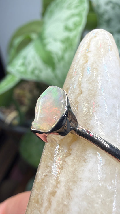 Natural Freeform Opal Ring Size 6 in .925 Sterling Silver- Freeform Bezel Setting