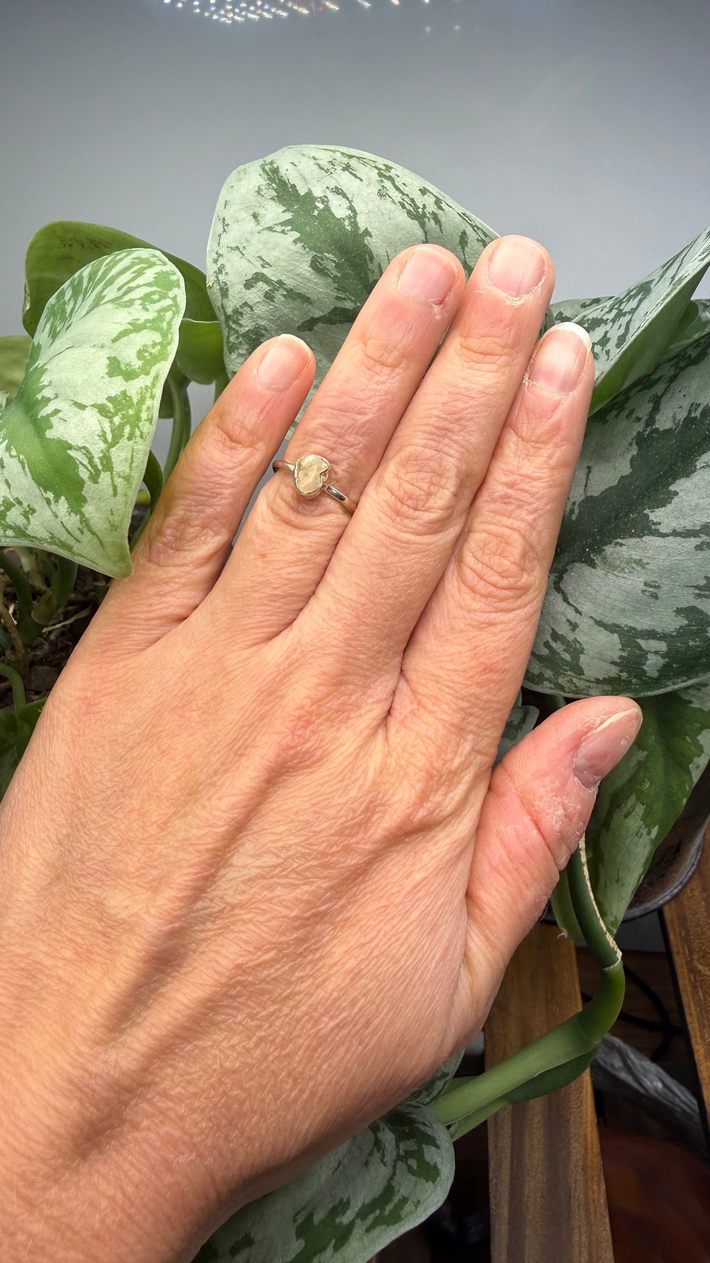 Natural Freeform Opal Ring Size 5 in .925 Sterling Silver- Freeform Bezel Setting