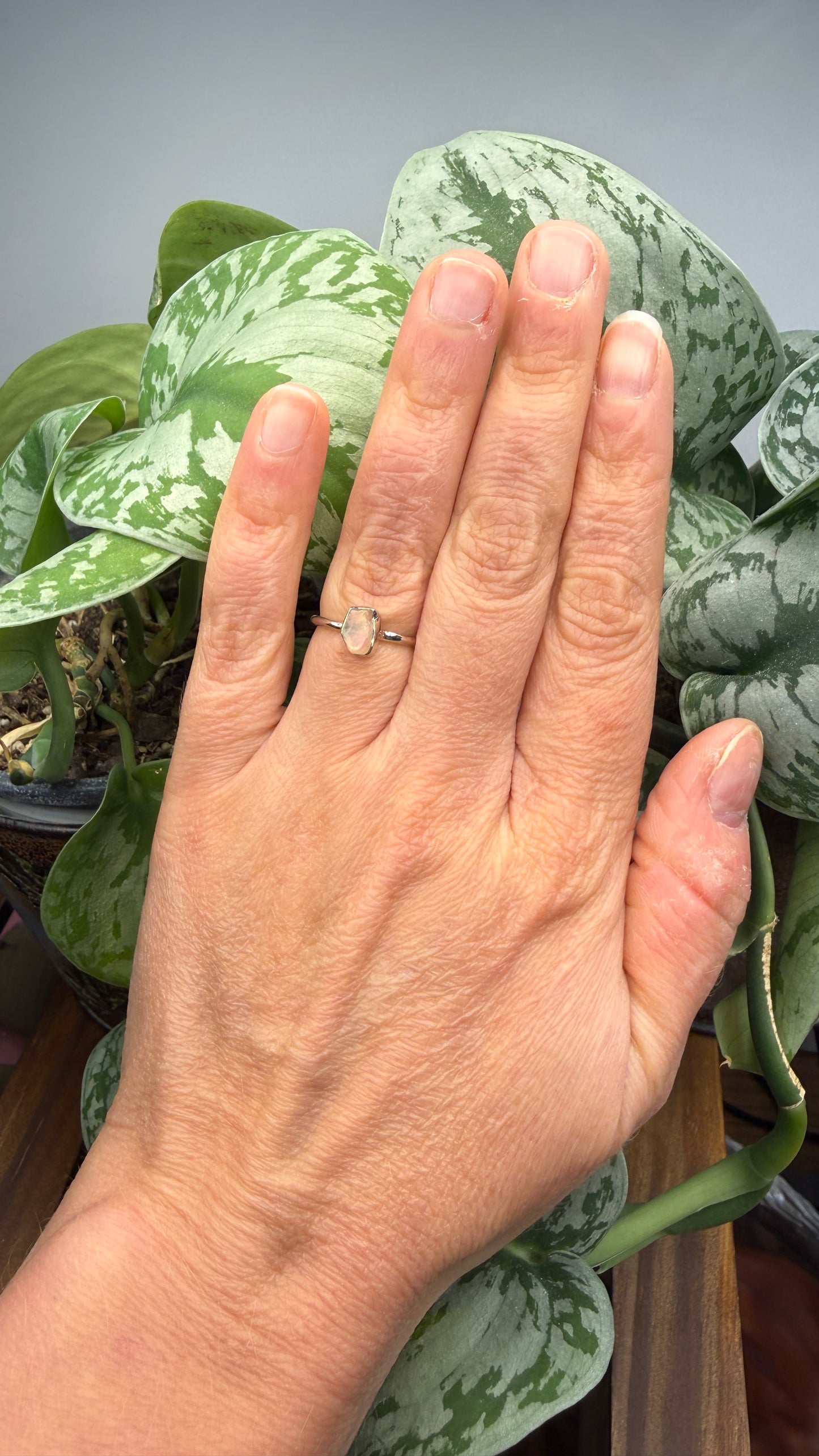 Natural Freeform Opal Ring Size 6 in .925 Sterling Silver- Freeform Bezel Setting