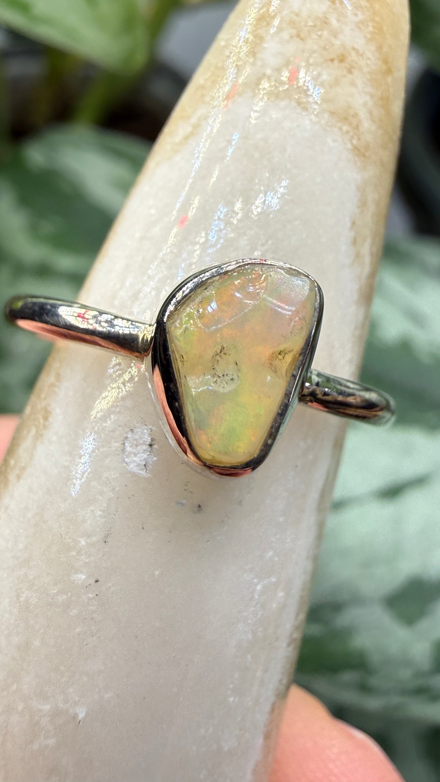 Natural Freeform Opal Ring Size 6 in .925 Sterling Silver- Freeform Bezel Setting
