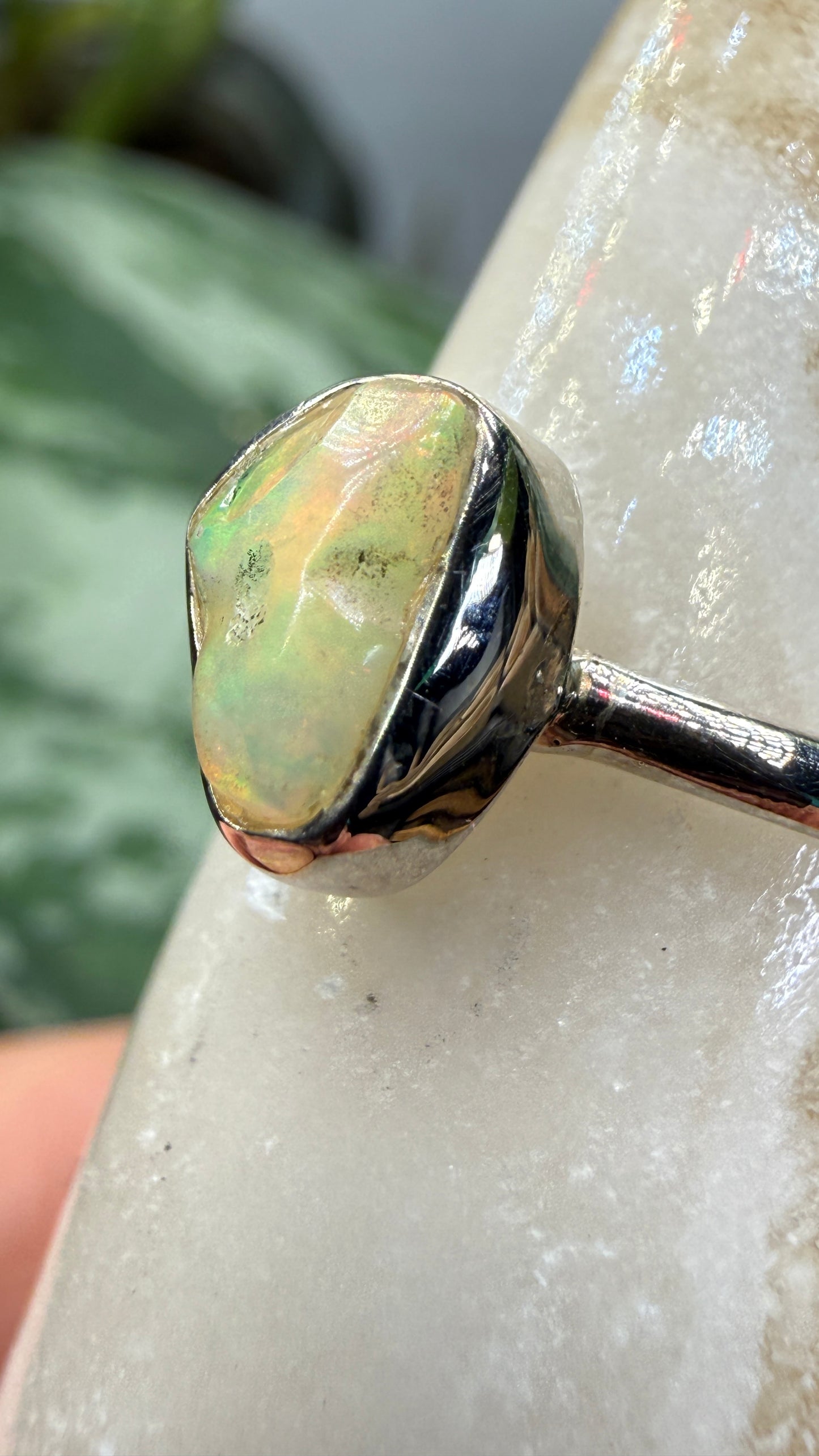 Natural Freeform Opal Ring Size 6 in .925 Sterling Silver- Freeform Bezel Setting