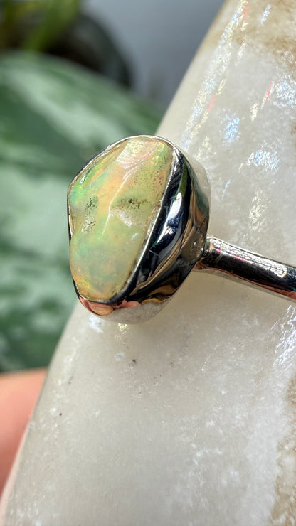 Natural Freeform Opal Ring Size 6 in .925 Sterling Silver- Freeform Bezel Setting
