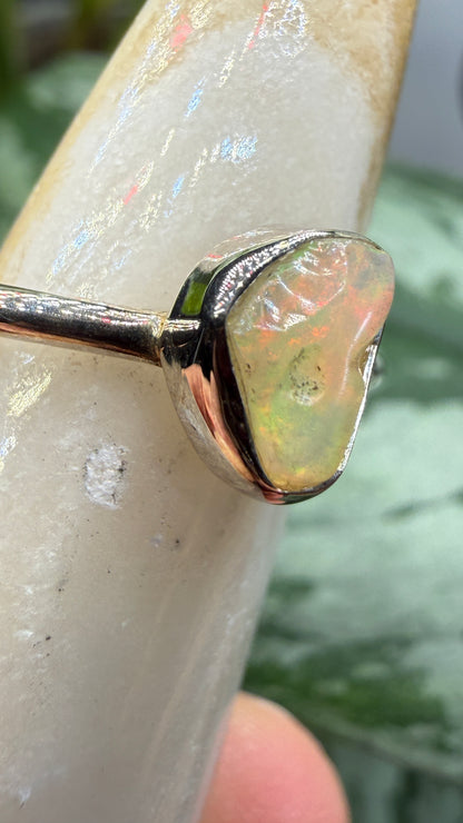Natural Freeform Opal Ring Size 6 in .925 Sterling Silver- Freeform Bezel Setting
