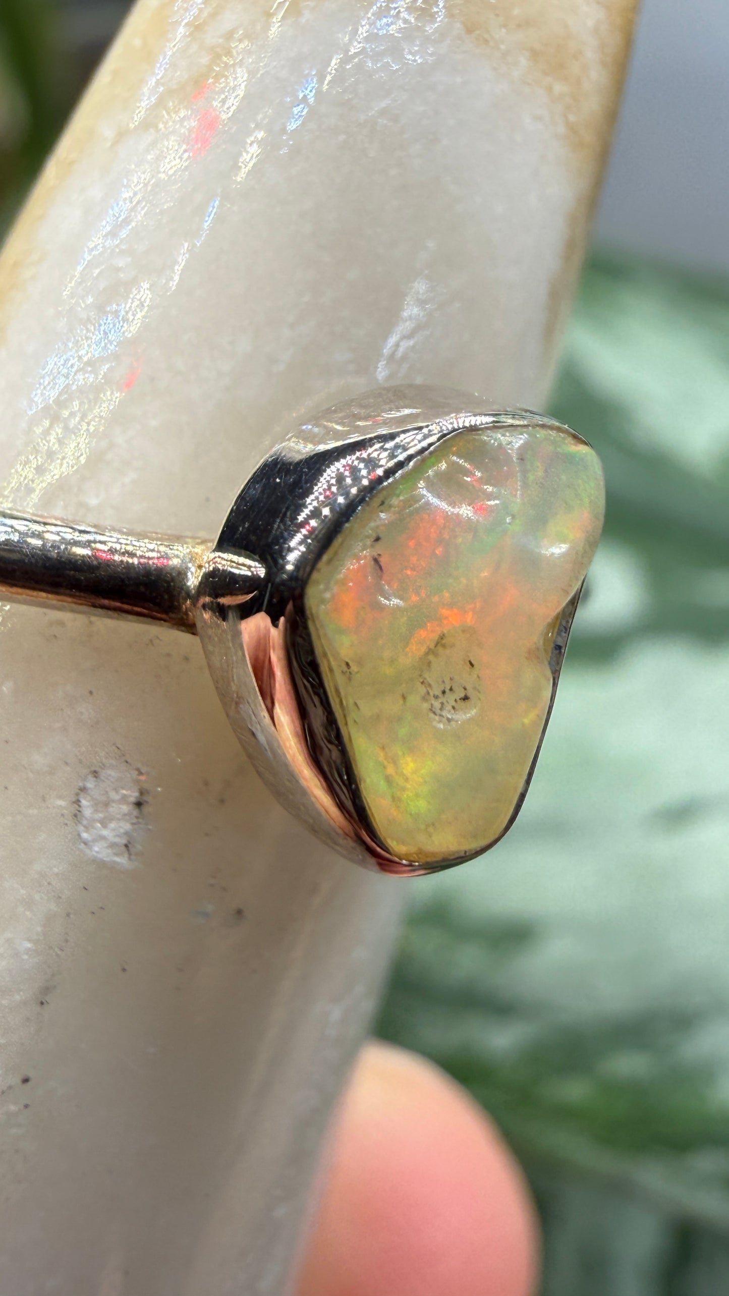 Natural Freeform Opal Ring Size 6 in .925 Sterling Silver- Freeform Bezel Setting