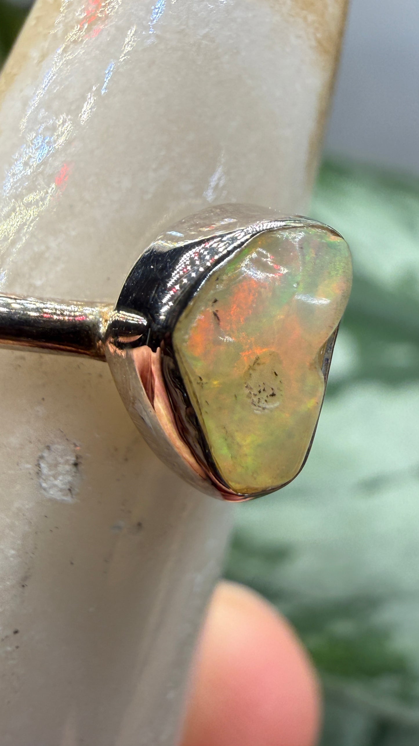 Natural Freeform Opal Ring Size 6 in .925 Sterling Silver- Freeform Bezel Setting