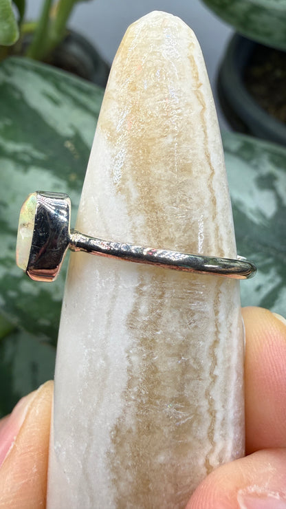 Natural Freeform Opal Ring Size 6 in .925 Sterling Silver- Freeform Bezel Setting