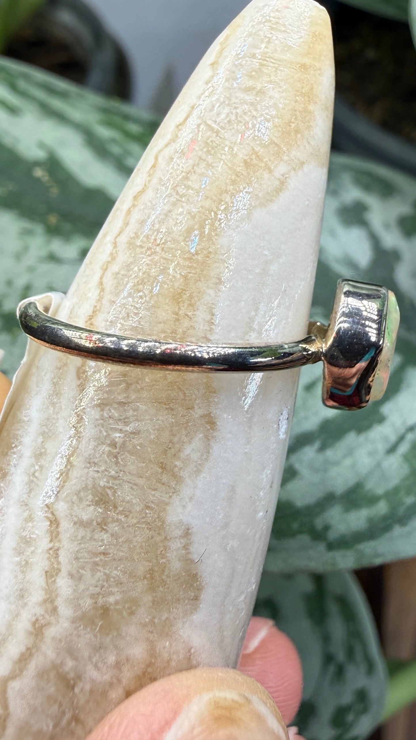 Natural Freeform Opal Ring Size 6 in .925 Sterling Silver- Freeform Bezel Setting