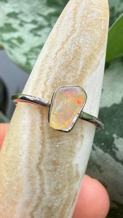 Natural Freeform Opal Ring Size 7 in .925 Sterling Silver- Freeform Bezel Setting