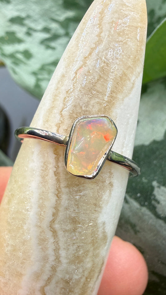 Natural Freeform Opal Ring Size 7 in .925 Sterling Silver- Freeform Bezel Setting