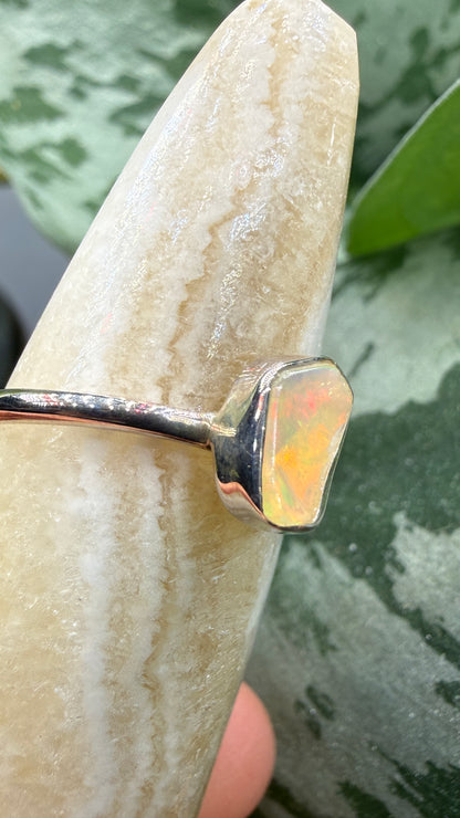 Natural Freeform Opal Ring Size 7 in .925 Sterling Silver- Freeform Bezel Setting