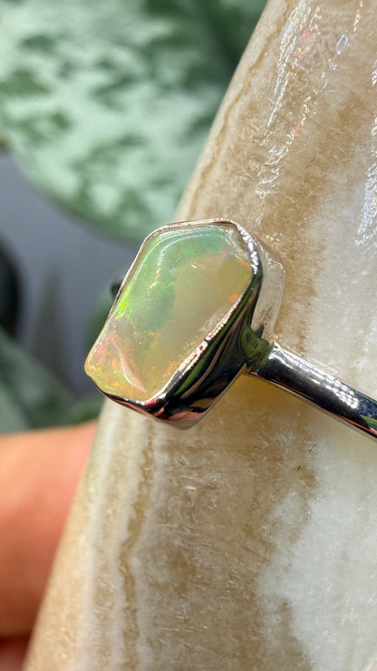 Natural Freeform Opal Ring Size 7 in .925 Sterling Silver- Freeform Bezel Setting
