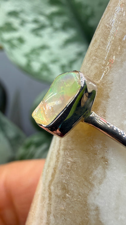 Natural Freeform Opal Ring Size 7 in .925 Sterling Silver- Freeform Bezel Setting