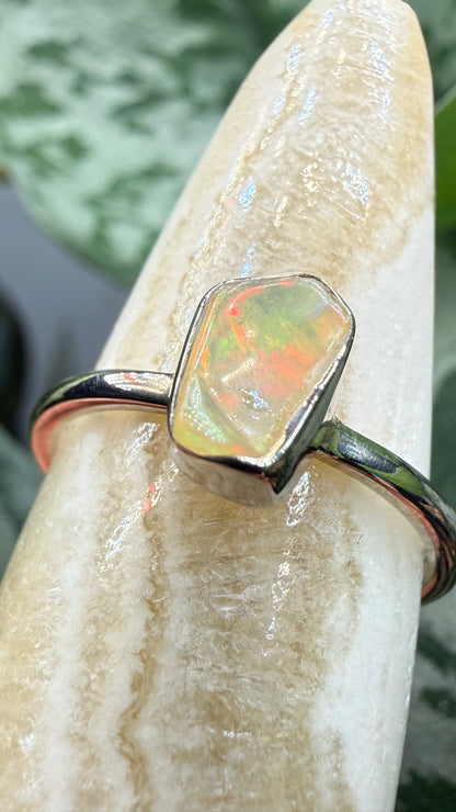 Natural Freeform Opal Ring Size 7 in .925 Sterling Silver- Freeform Bezel Setting