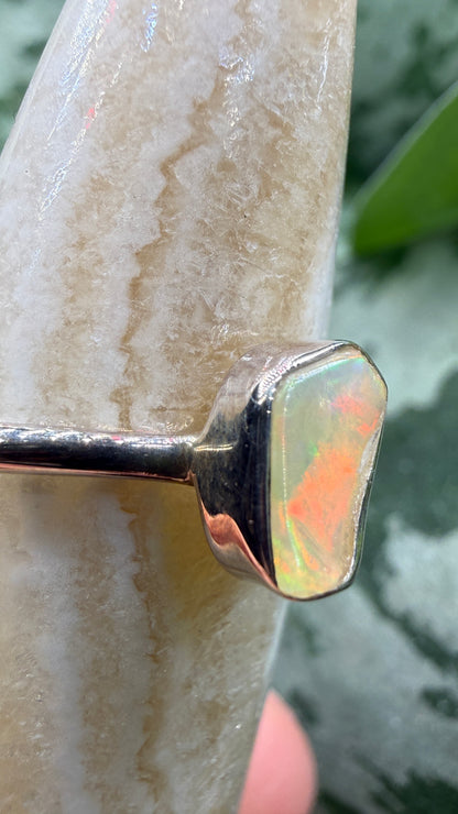 Natural Freeform Opal Ring Size 7 in .925 Sterling Silver- Freeform Bezel Setting