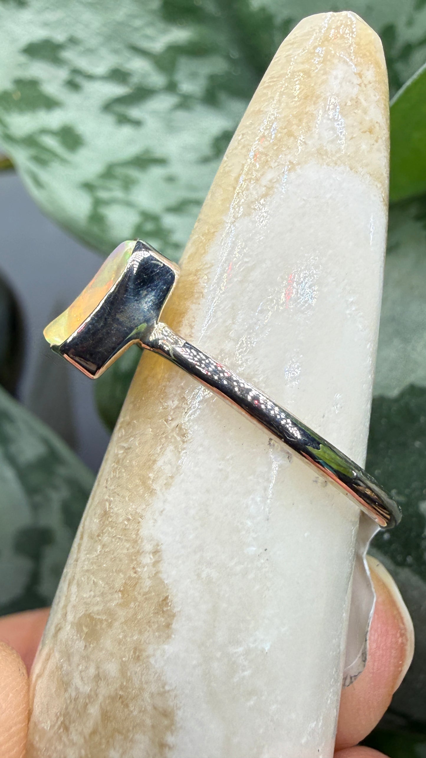 Natural Freeform Opal Ring Size 7 in .925 Sterling Silver- Freeform Bezel Setting
