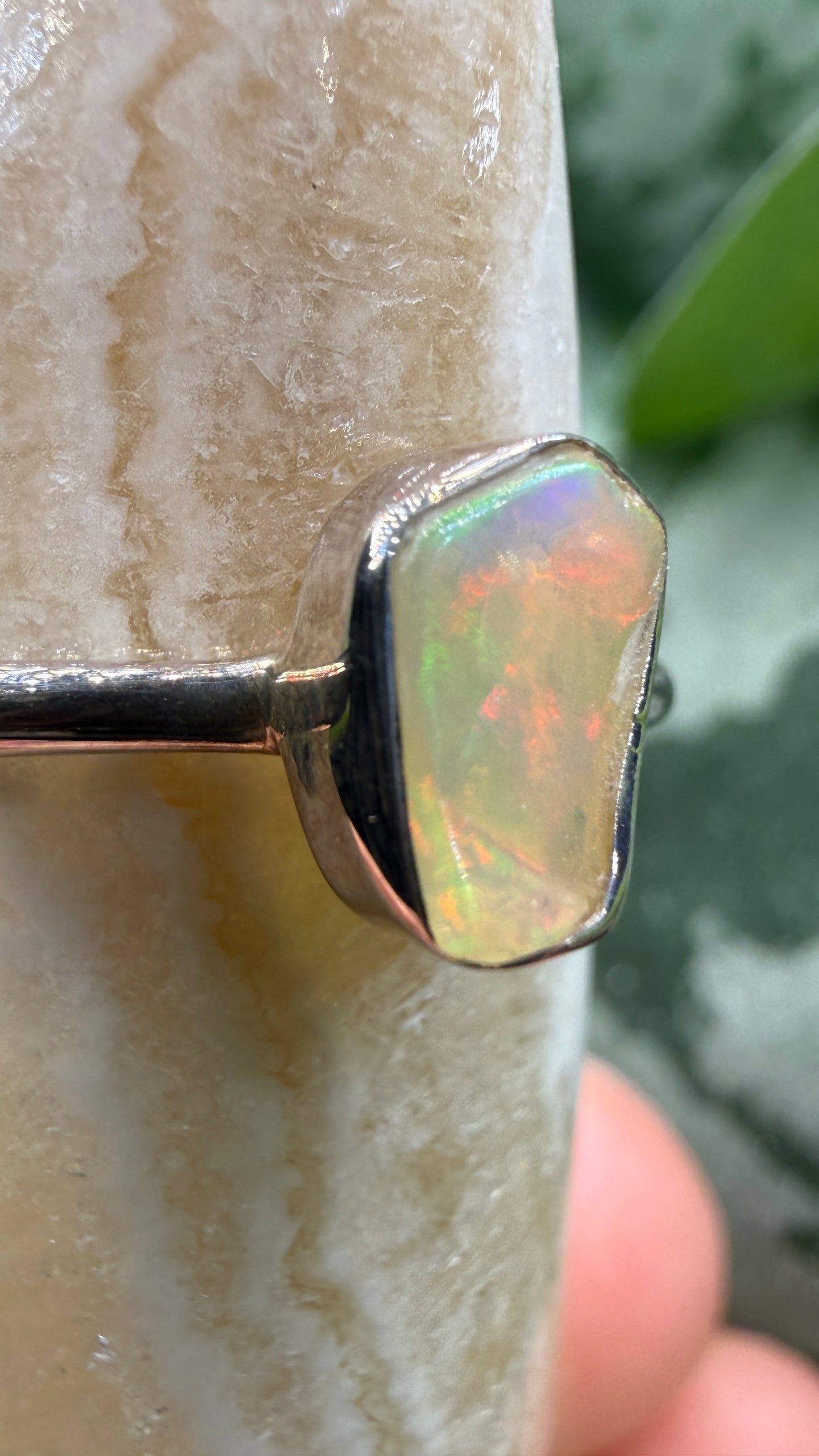 Natural Freeform Opal Ring Size 7 in .925 Sterling Silver- Freeform Bezel Setting