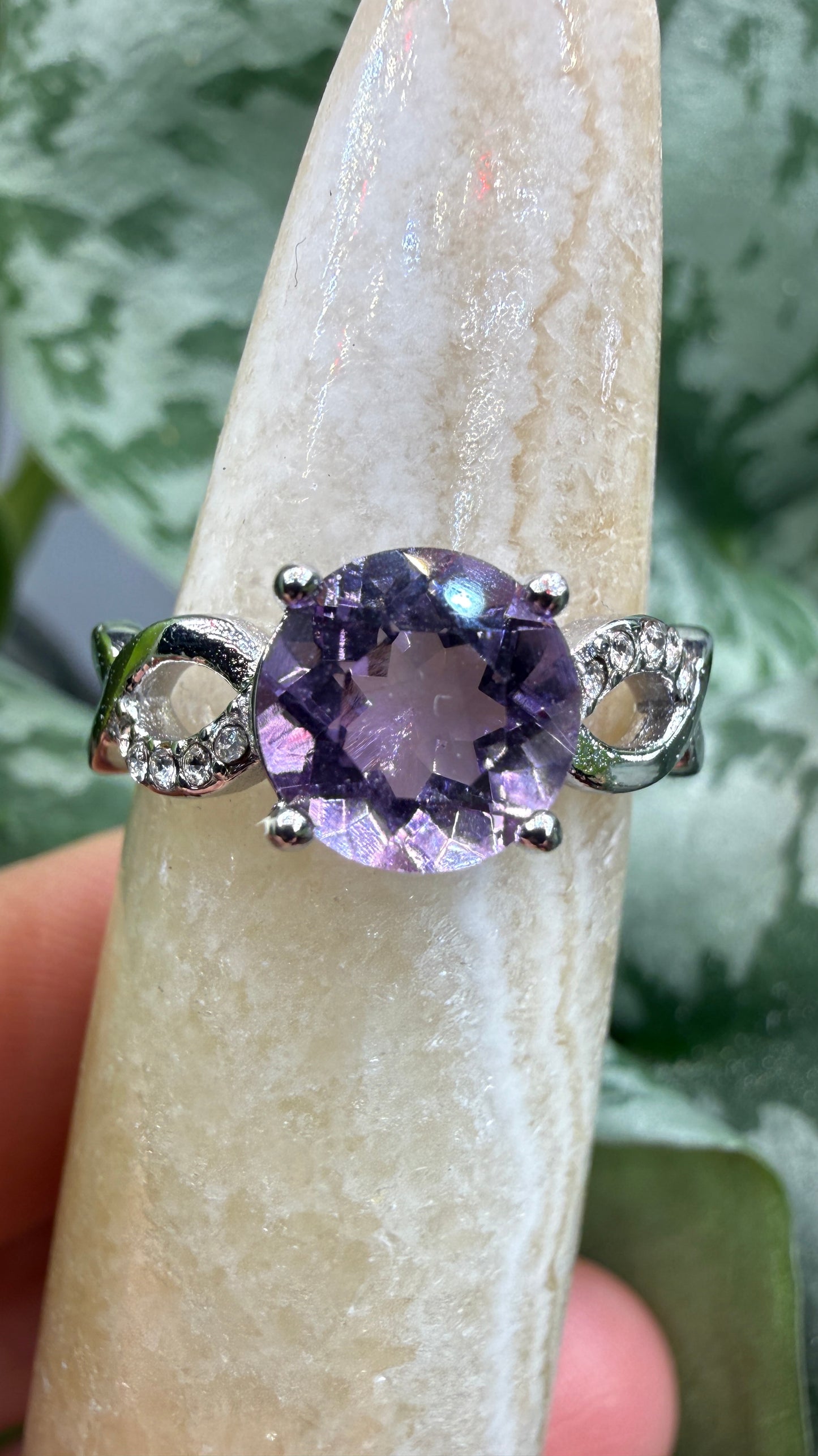 Natural Faceted Amethyst Ring Size 7 in 316L Stainless Steel- 8mm Round Gemstone