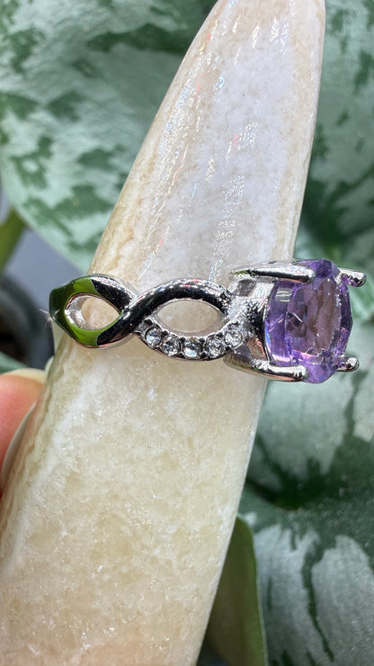 Natural Faceted Amethyst Ring Size 7 in 316L Stainless Steel- 8mm Round Gemstone