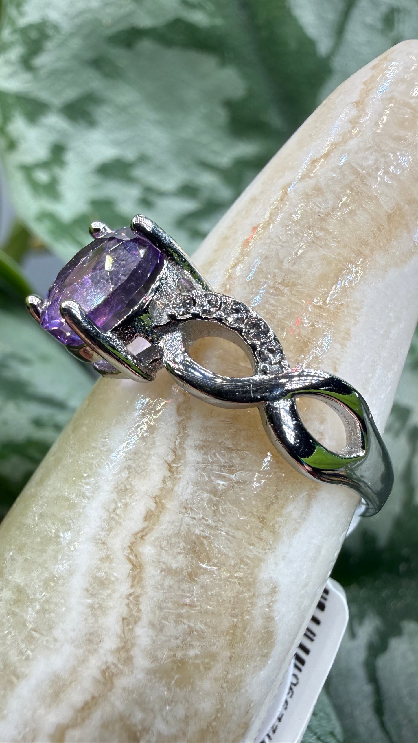 Natural Faceted Amethyst Ring Size 7 in 316L Stainless Steel- 8mm Round Gemstone