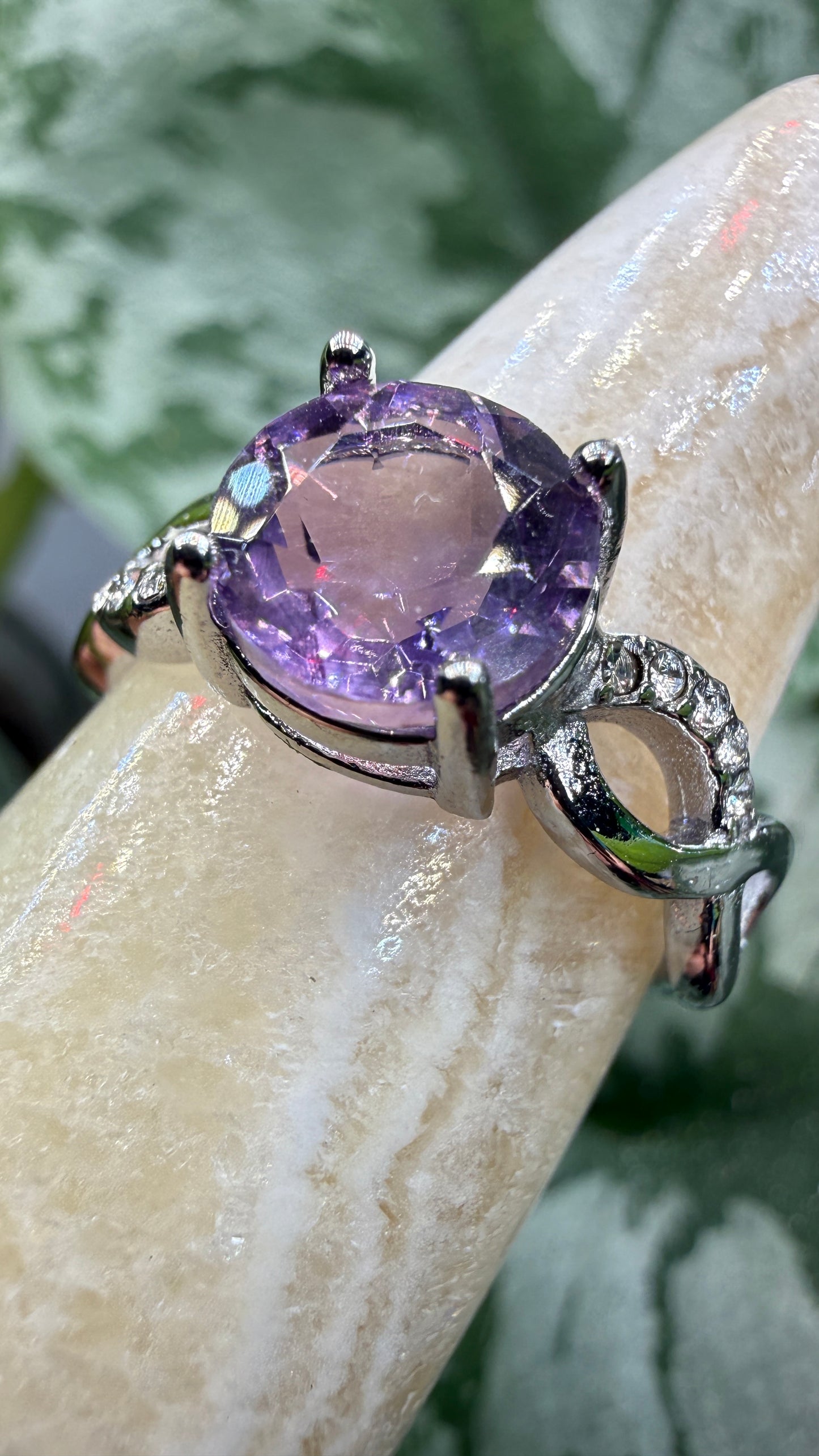 Natural Faceted Amethyst Ring Size 7 in 316L Stainless Steel- 8mm Round Gemstone