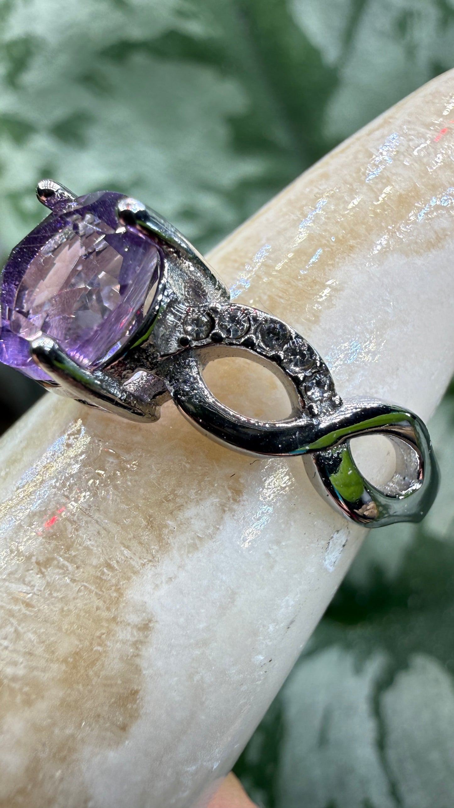 Natural Faceted Amethyst Ring Size 7 in 316L Stainless Steel- 8mm Round Gemstone