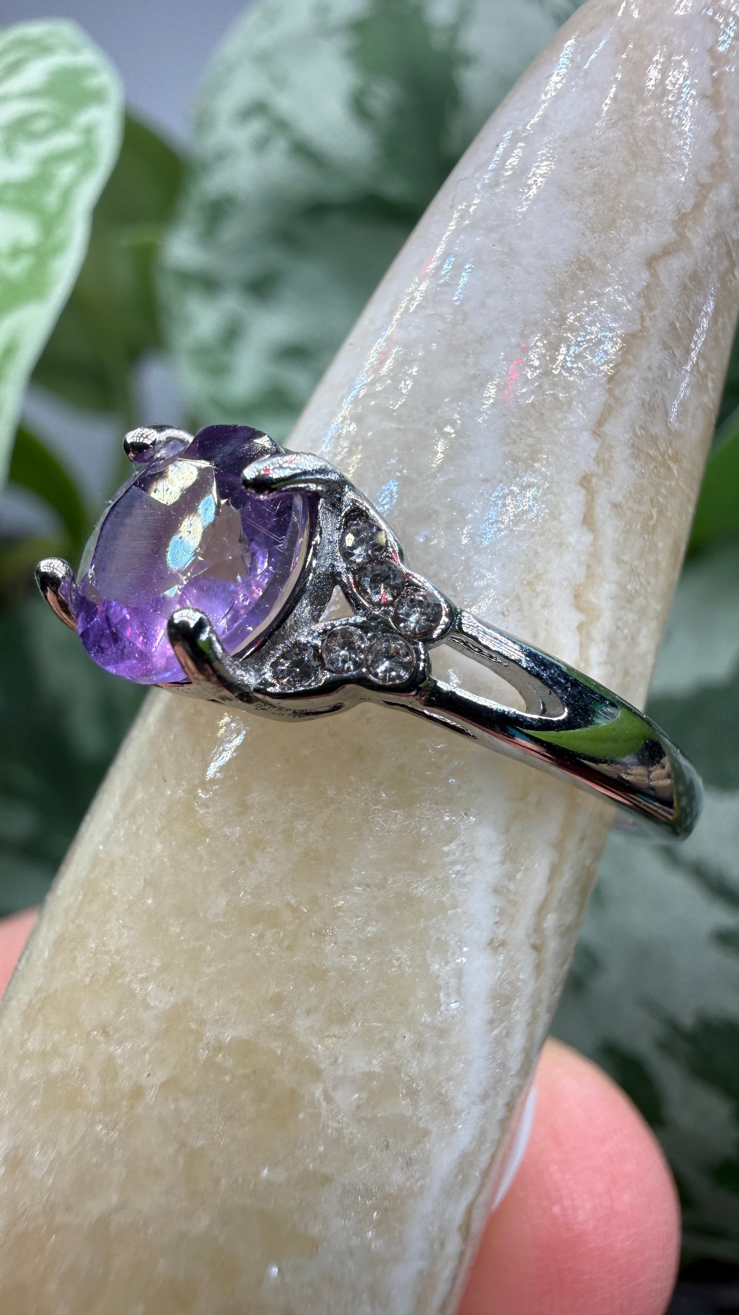 Natural Faceted Amethyst Ring Size 8 in 316L Stainless Steel- 8mm Round Gemstone