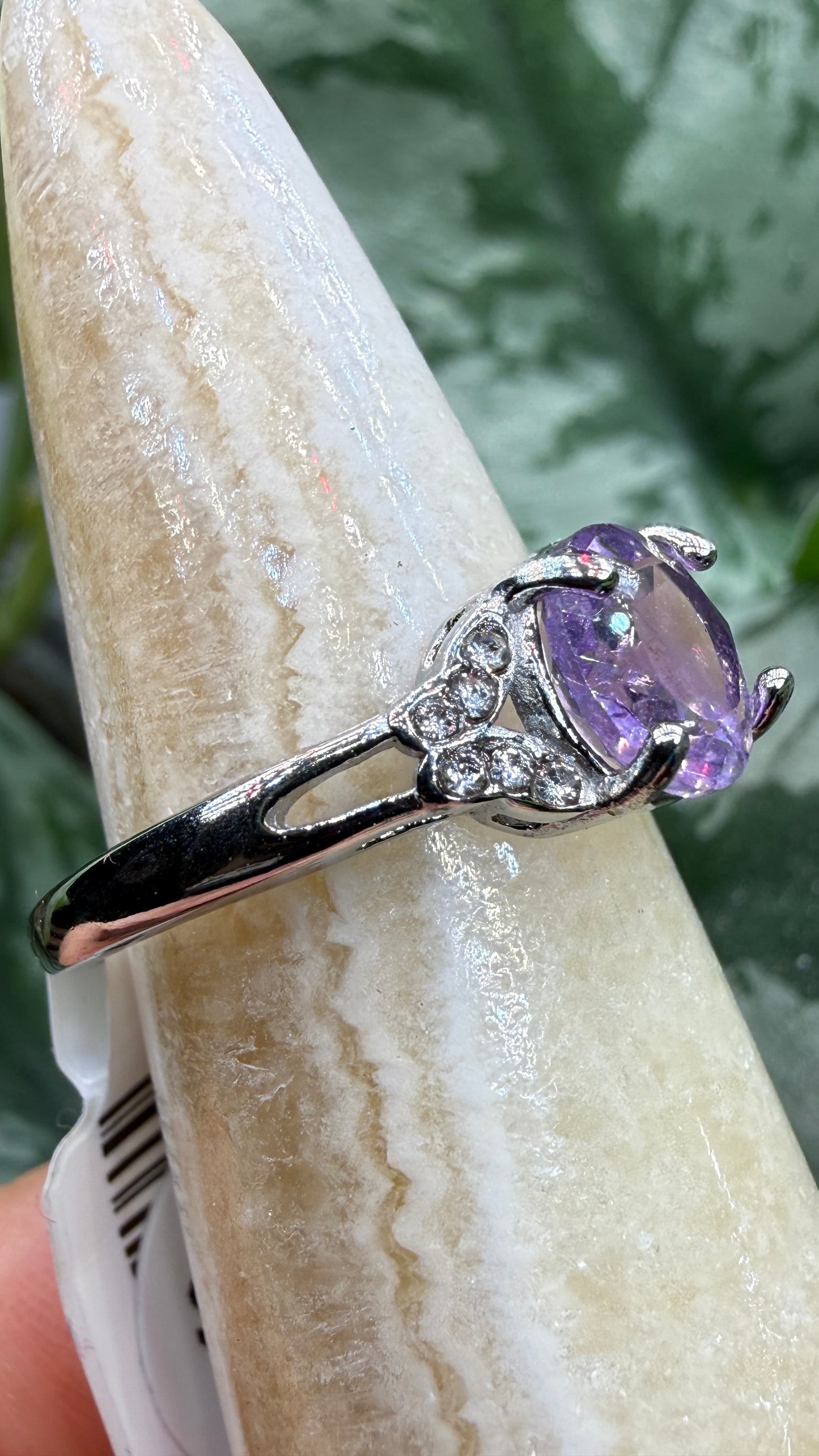 Natural Faceted Amethyst Ring Size 8 in 316L Stainless Steel- 8mm Round Gemstone