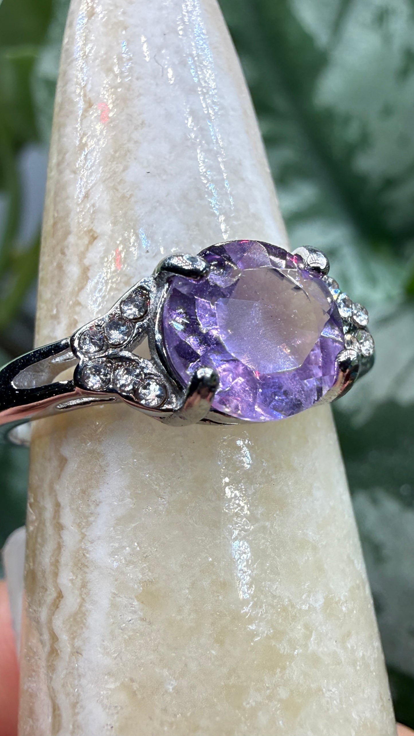 Natural Faceted Amethyst Ring Size 8 in 316L Stainless Steel- 8mm Round Gemstone