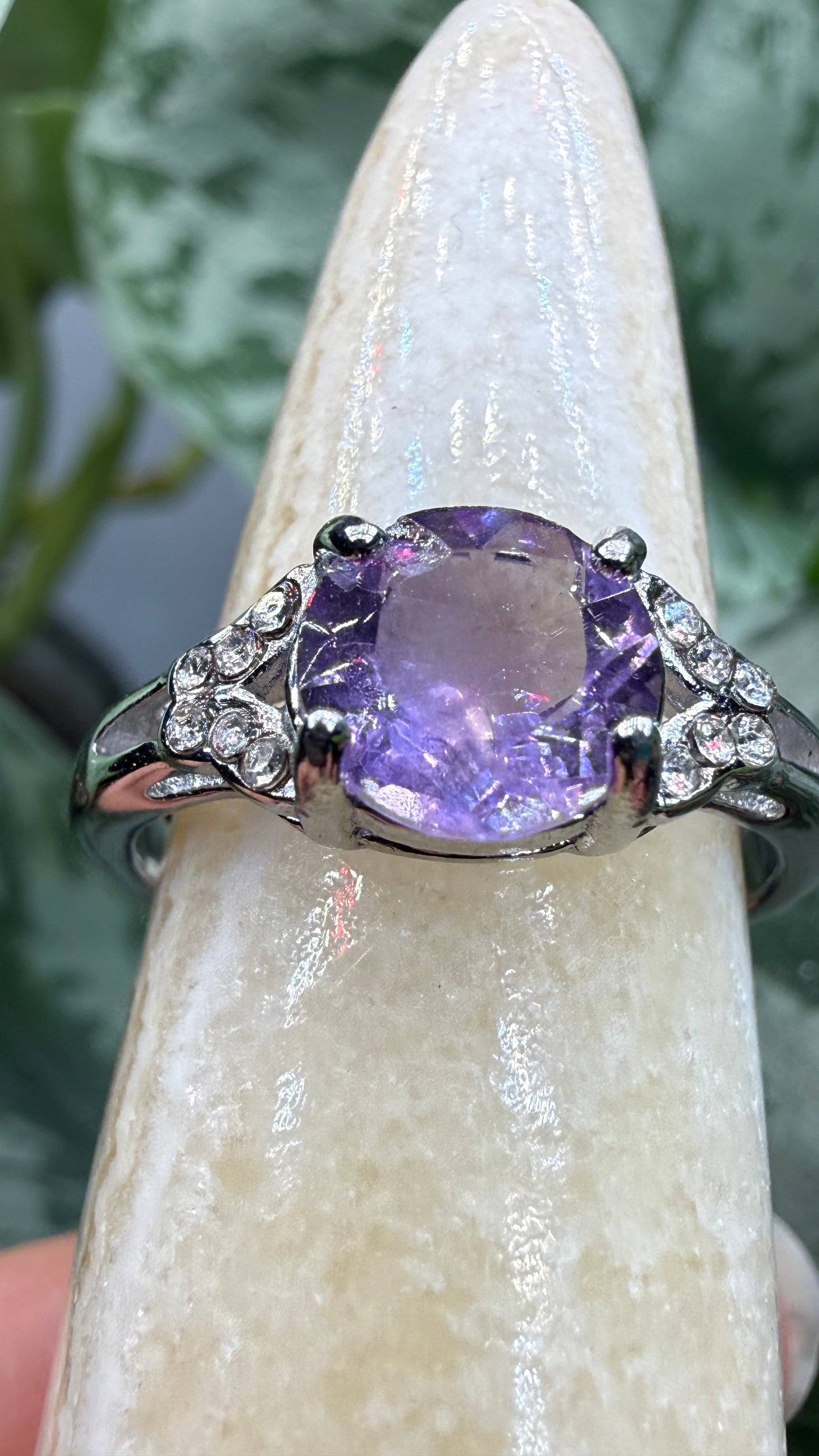 Natural Faceted Amethyst Ring Size 8 in 316L Stainless Steel- 8mm Round Gemstone
