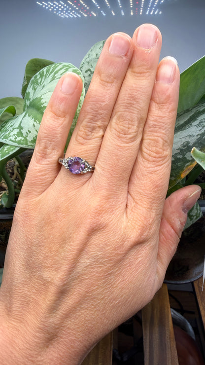 Natural Faceted Amethyst Ring Size 8 in 316L Stainless Steel- 8mm Round Gemstone