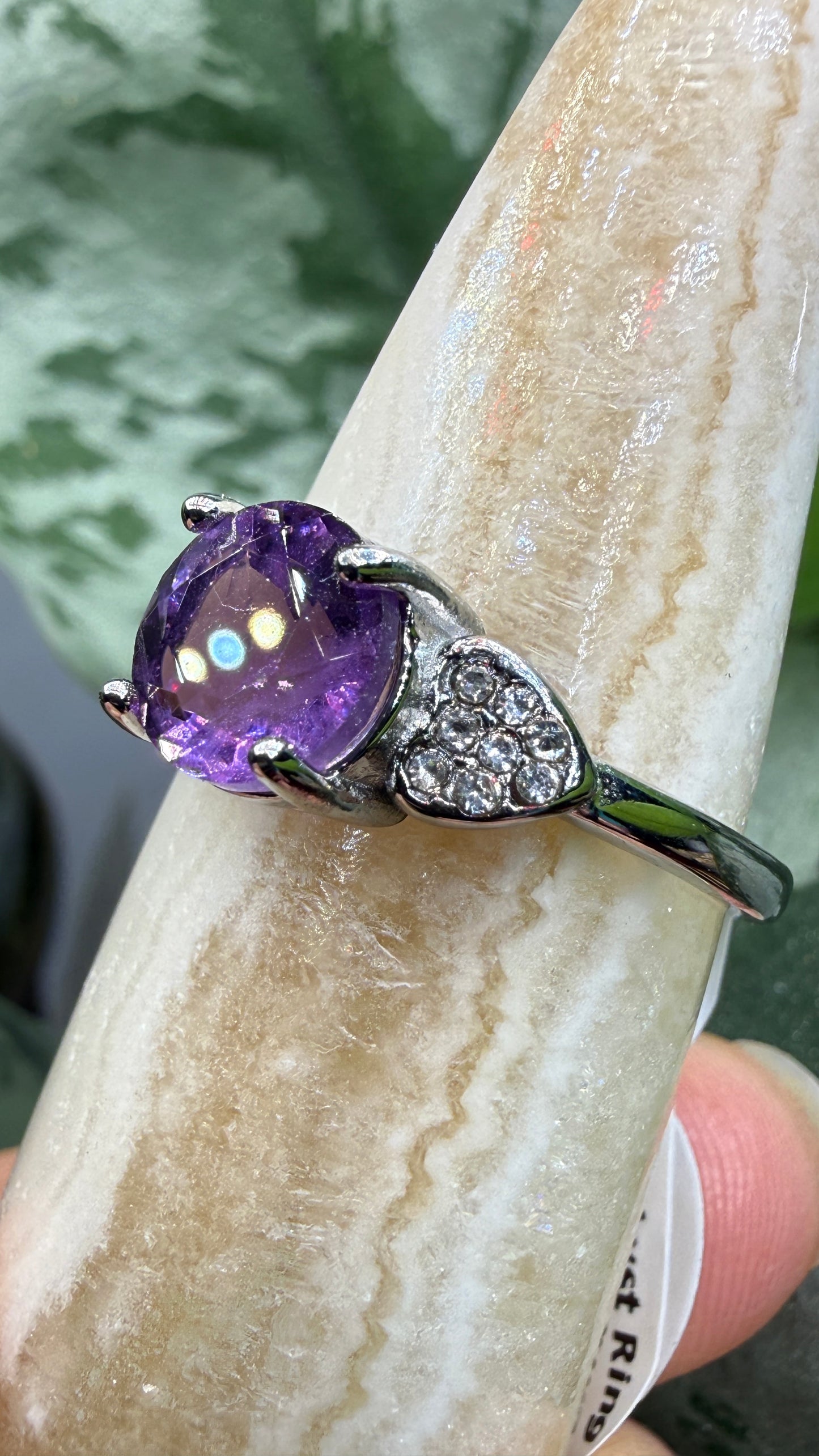 Natural Faceted Amethyst Ring Size 8 in 316L Stainless Steel- 8mm Round Gemstone