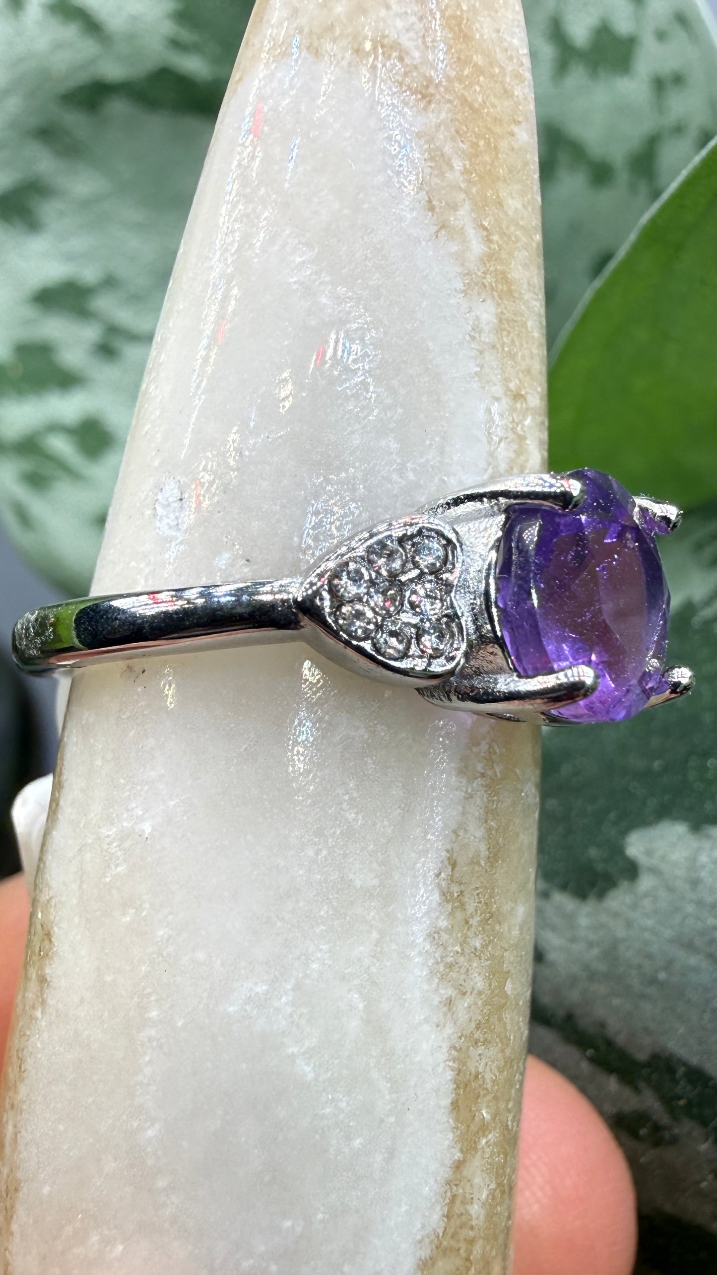 Natural Faceted Amethyst Ring Size 8 in 316L Stainless Steel- 8mm Round Gemstone
