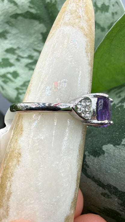 Natural Faceted Amethyst Ring Size 8 in 316L Stainless Steel- 8mm Round Gemstone