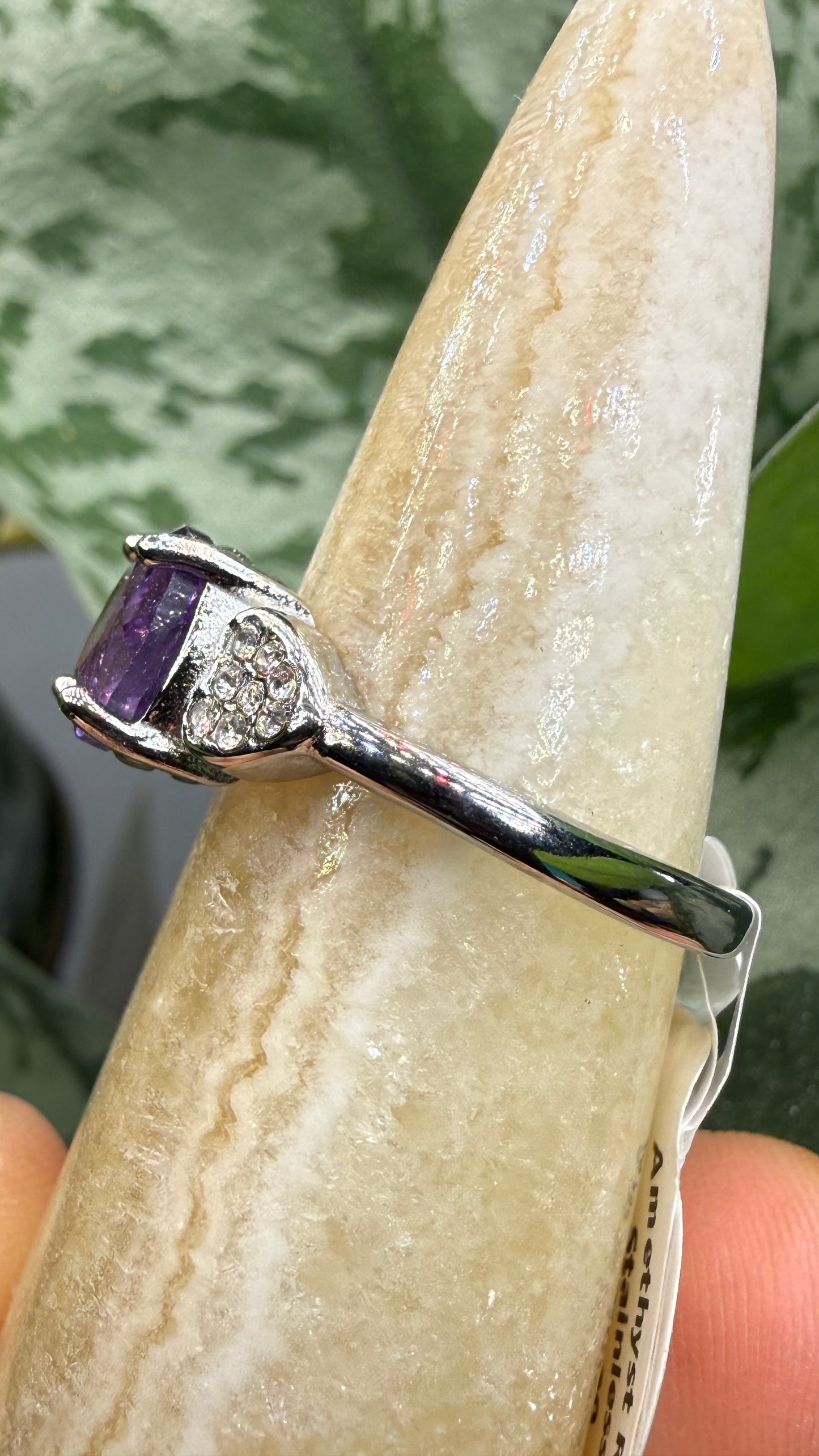 Natural Faceted Amethyst Ring Size 8 in 316L Stainless Steel- 8mm Round Gemstone