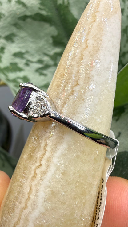 Natural Faceted Amethyst Ring Size 8 in 316L Stainless Steel- 8mm Round Gemstone
