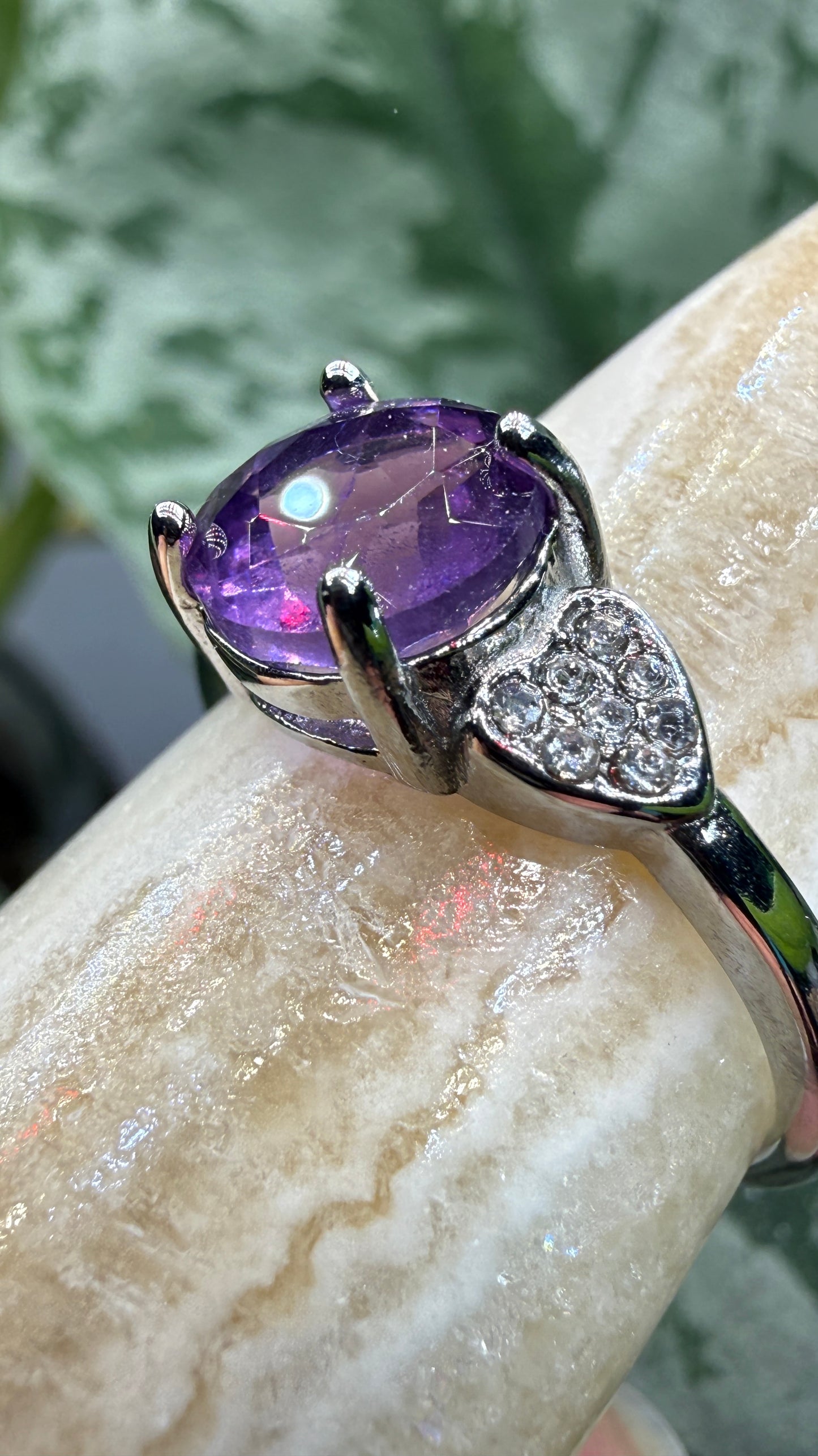 Natural Faceted Amethyst Ring Size 8 in 316L Stainless Steel- 8mm Round Gemstone