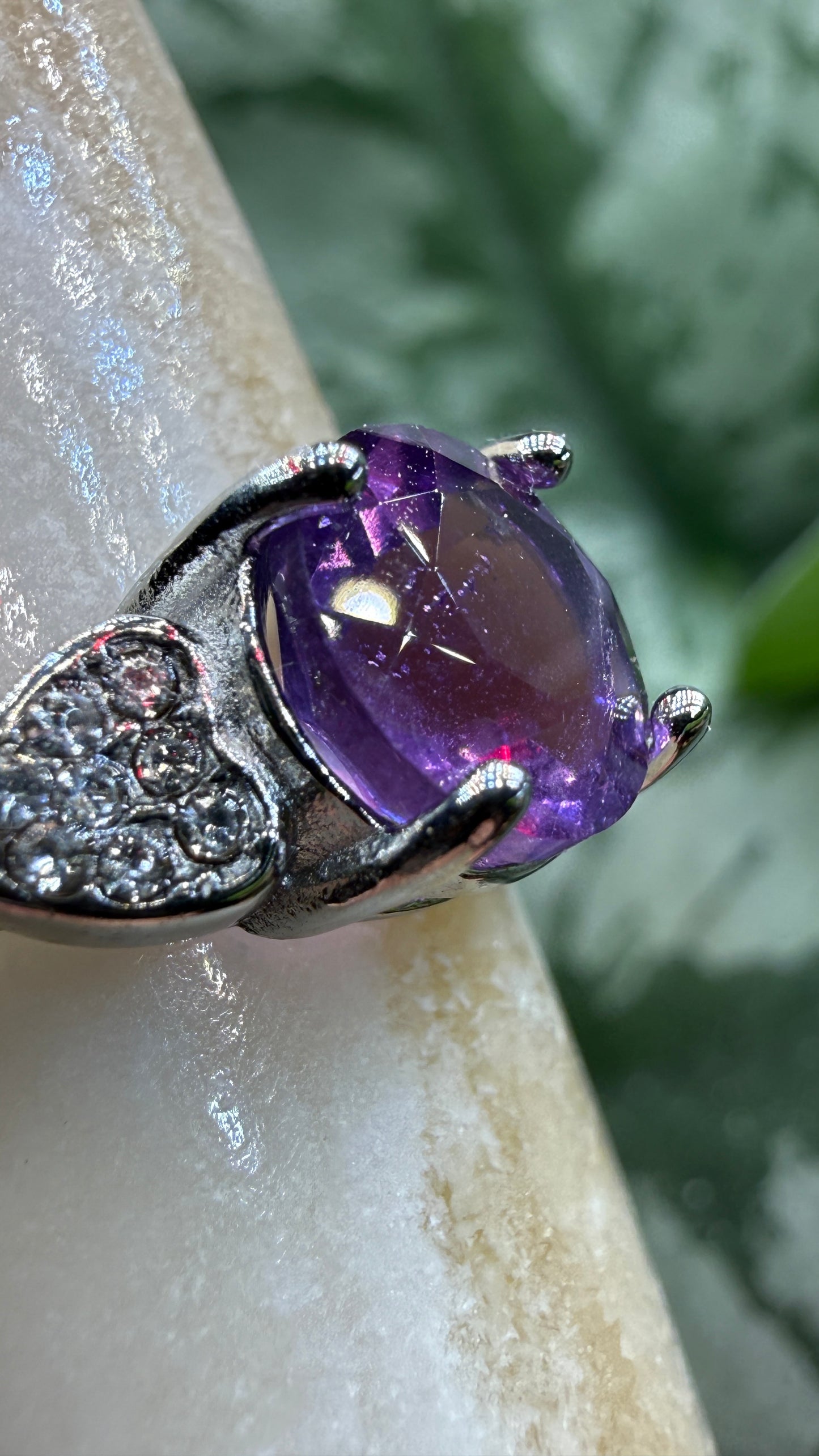 Natural Faceted Amethyst Ring Size 8 in 316L Stainless Steel- 8mm Round Gemstone