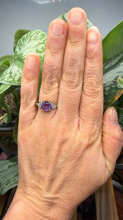 Natural Faceted Amethyst Ring Size 8 in 316L Stainless Steel- 8mm Round Gemstone