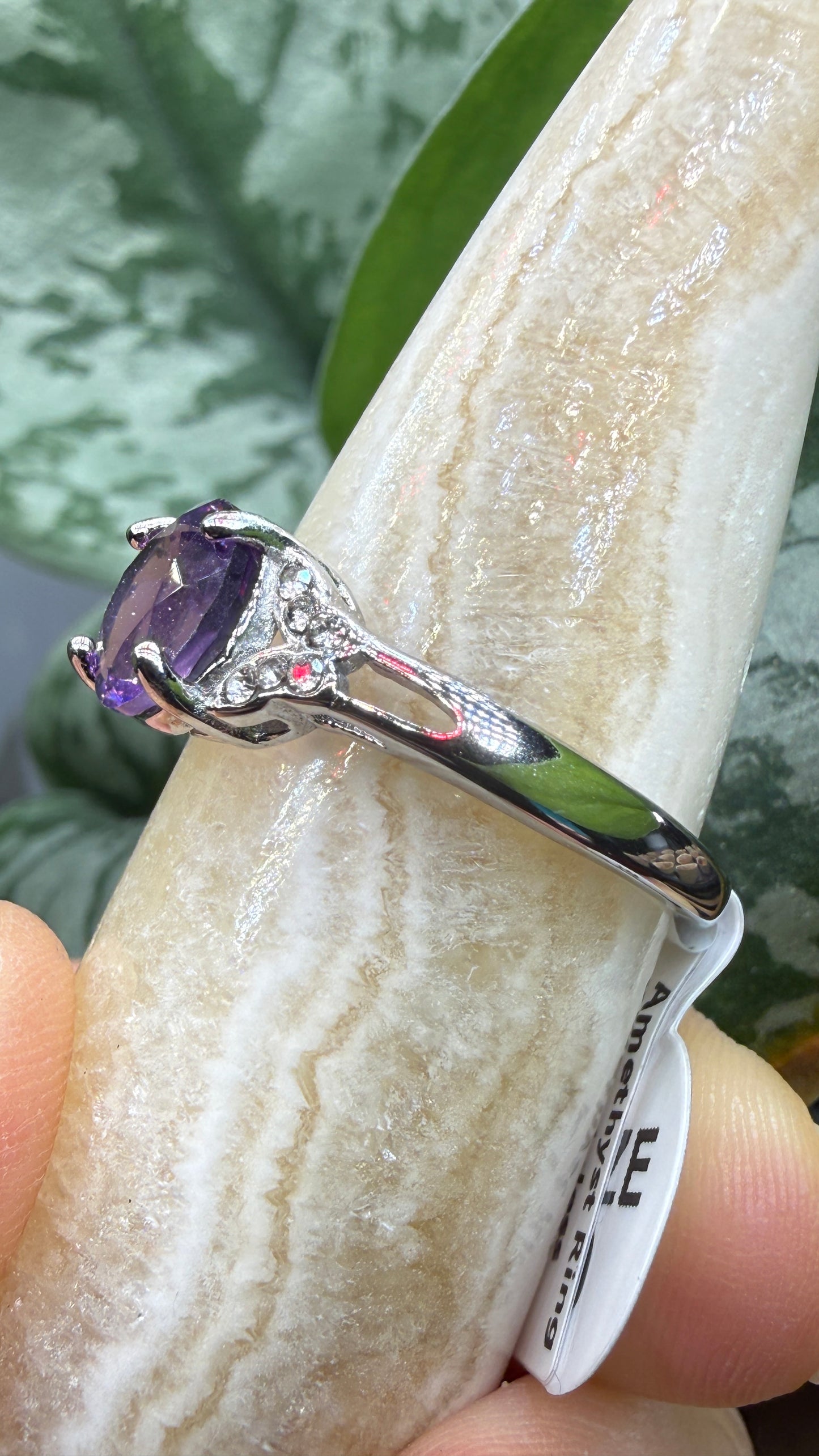 Natural Faceted Amethyst Ring Size 9 in 316L Stainless Steel- 8mm Round Gemstone
