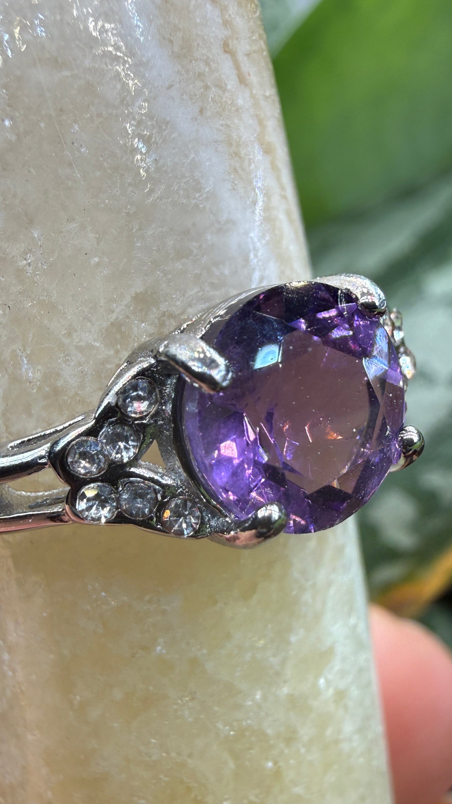 Natural Faceted Amethyst Ring Size 9 in 316L Stainless Steel- 8mm Round Gemstone