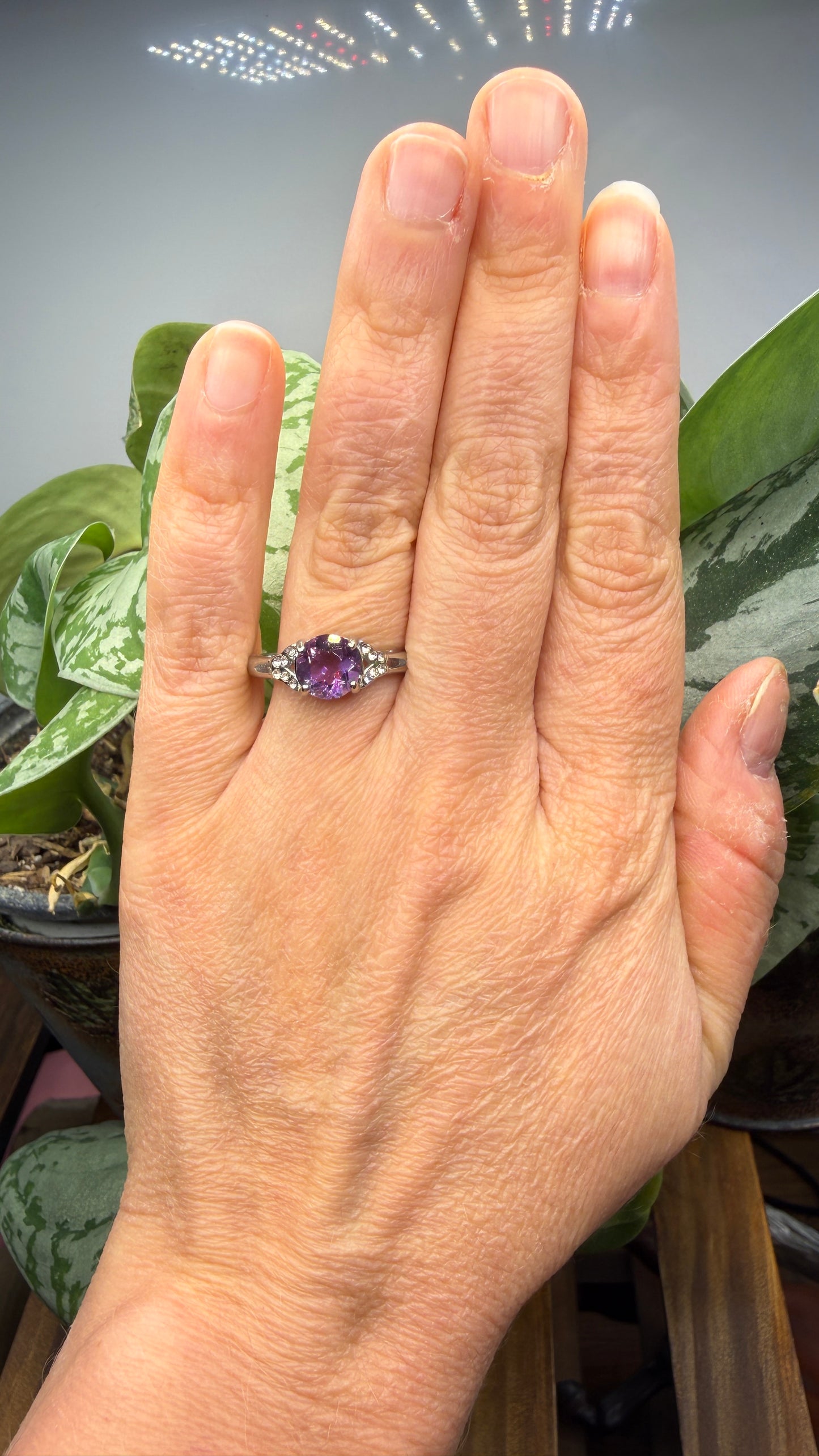 Natural Faceted Amethyst Ring Size 9 in 316L Stainless Steel- 8mm Round Gemstone