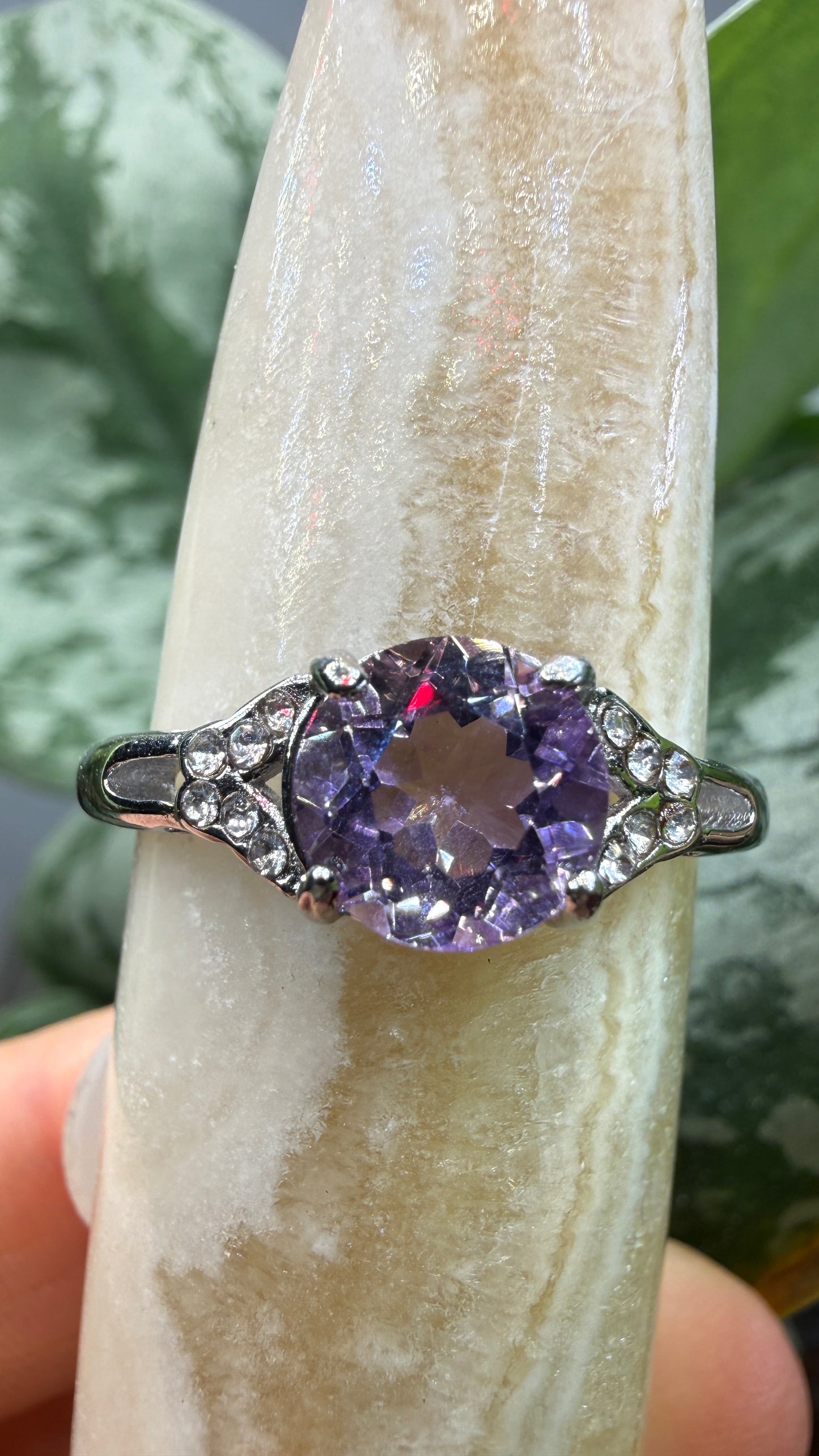Natural Faceted Amethyst Ring Size 10 in 316L Stainless Steel- 8mm Round Gemstone