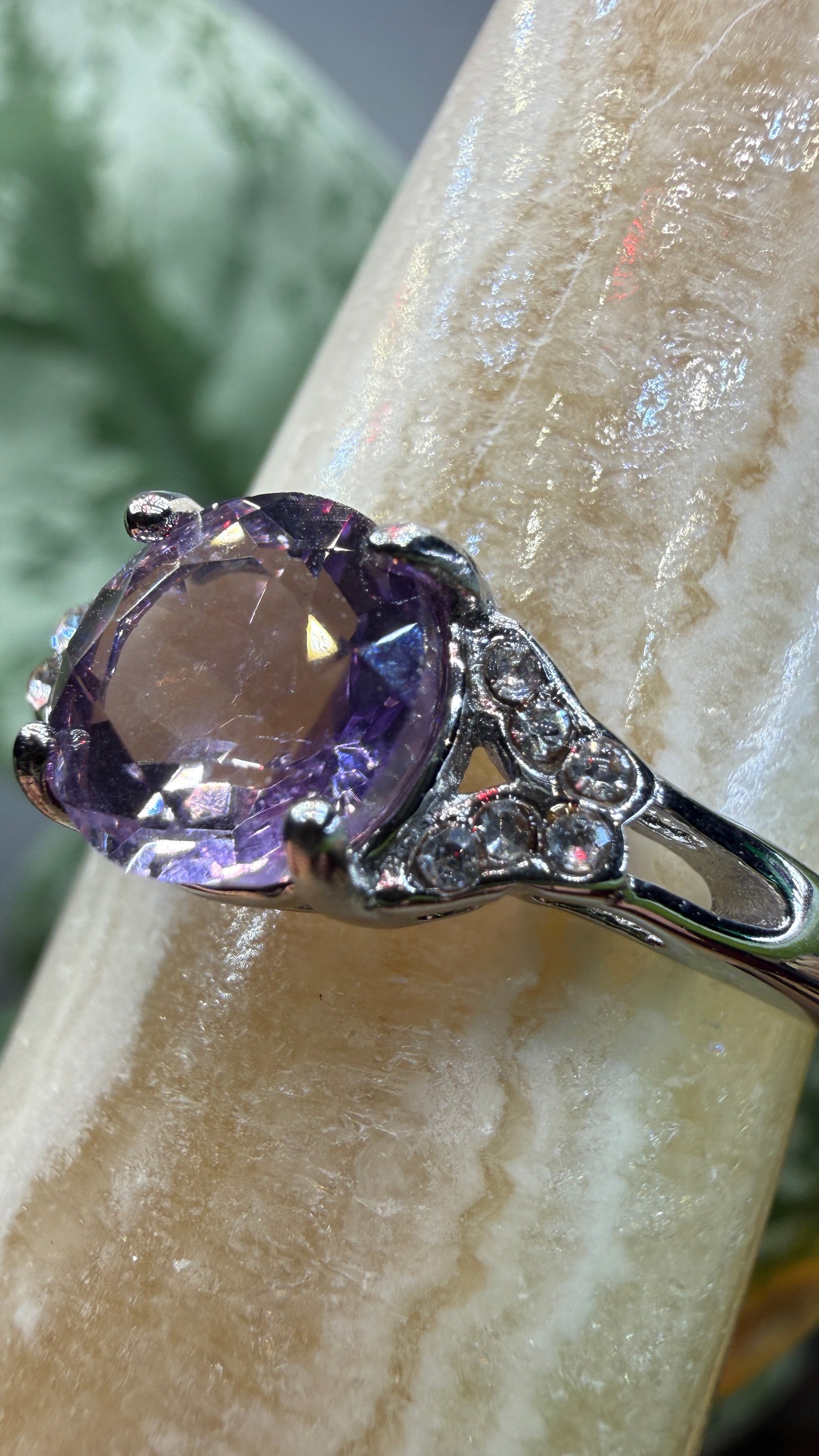Natural Faceted Amethyst Ring Size 10 in 316L Stainless Steel- 8mm Round Gemstone