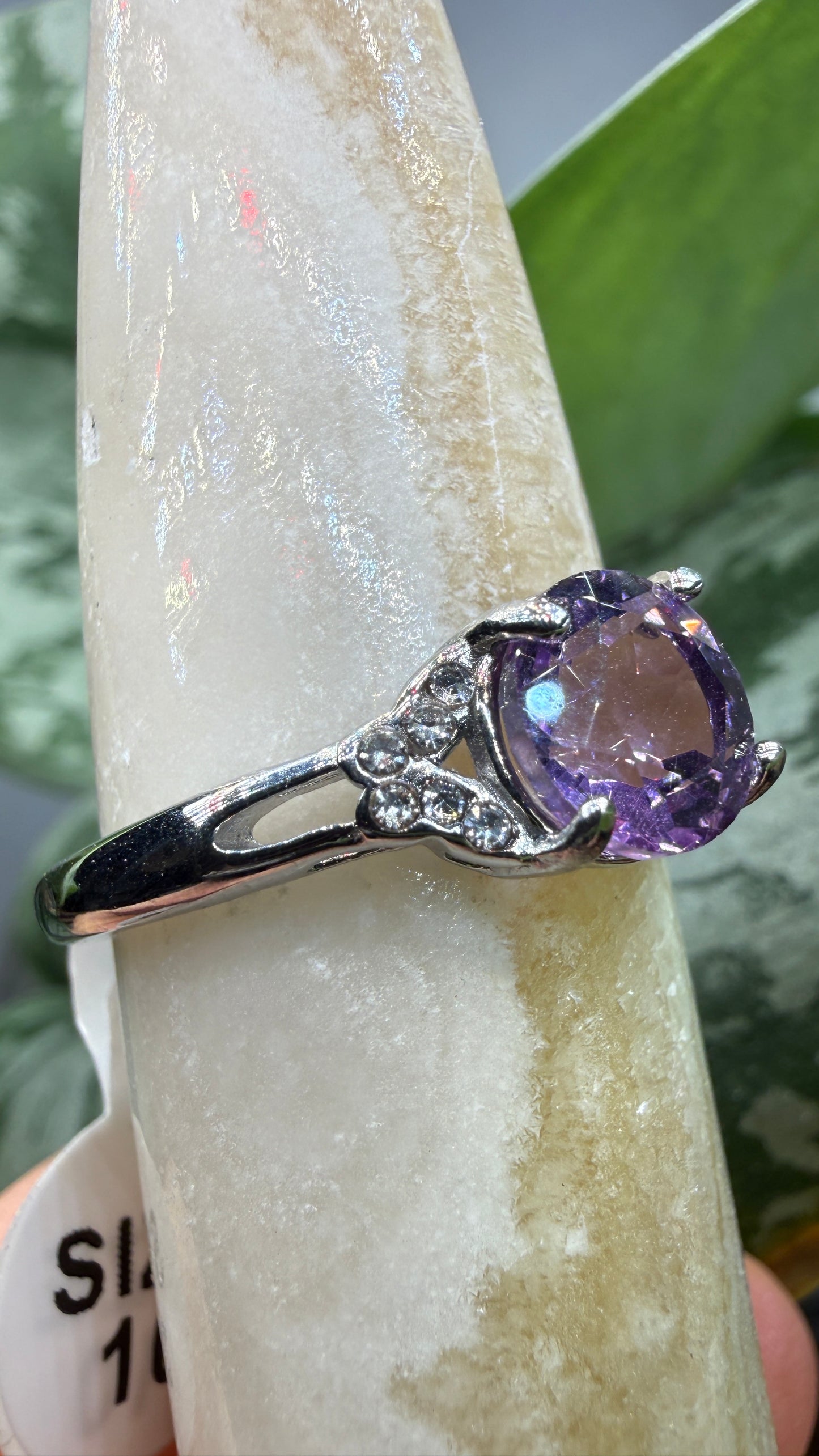 Natural Faceted Amethyst Ring Size 10 in 316L Stainless Steel- 8mm Round Gemstone