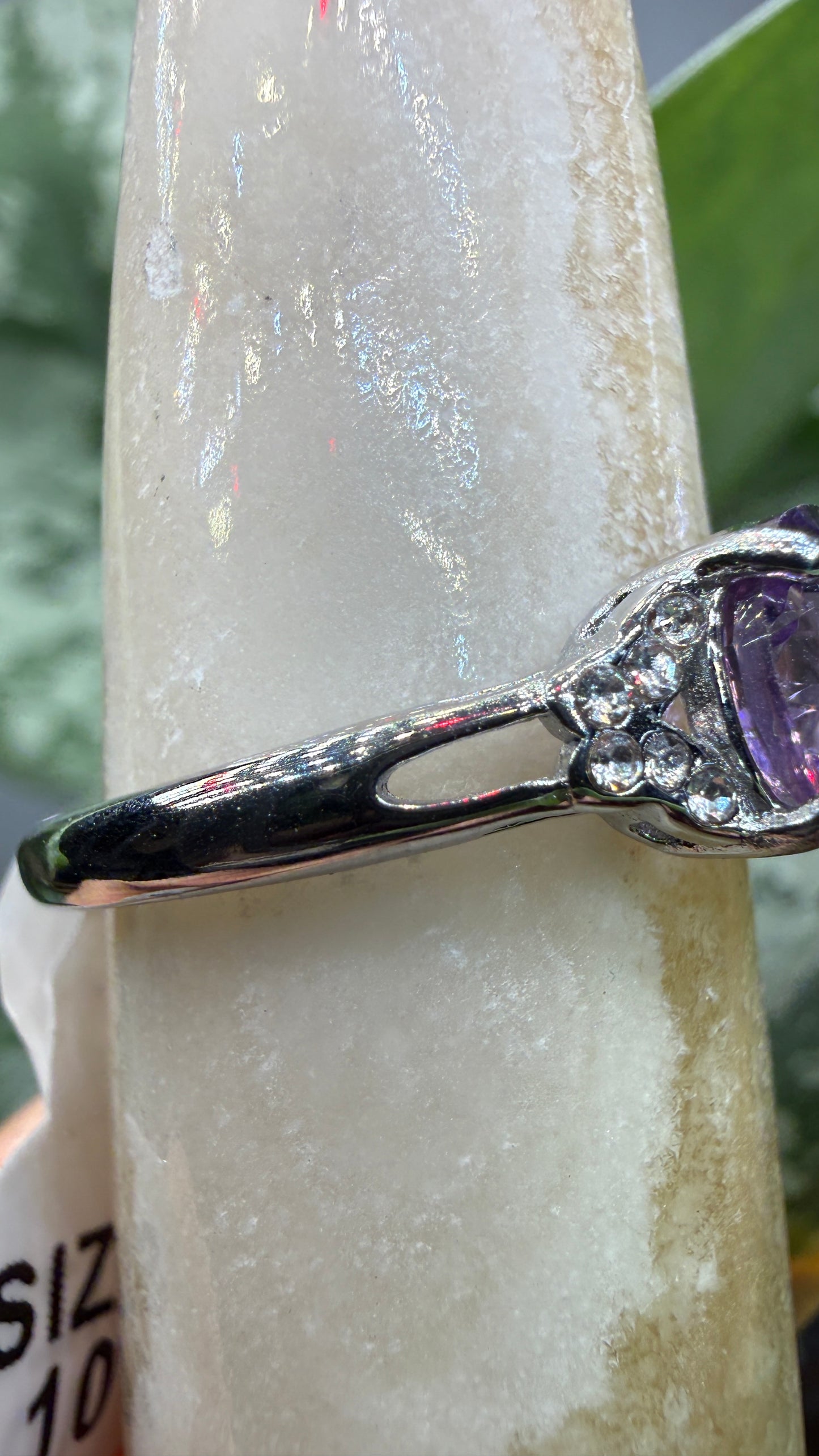 Natural Faceted Amethyst Ring Size 10 in 316L Stainless Steel- 8mm Round Gemstone