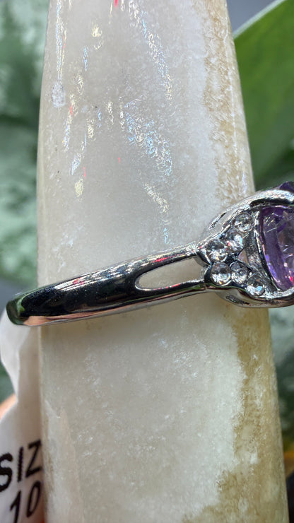 Natural Faceted Amethyst Ring Size 10 in 316L Stainless Steel- 8mm Round Gemstone