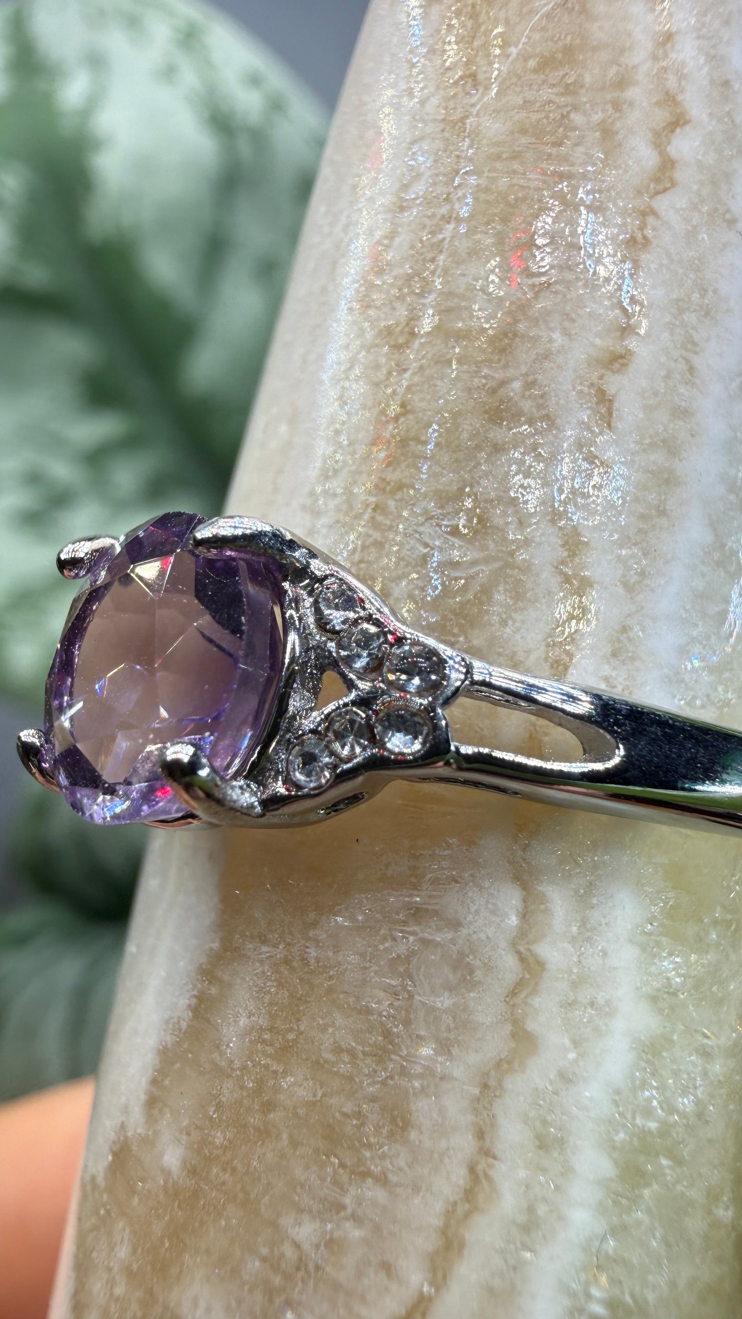 Natural Faceted Amethyst Ring Size 10 in 316L Stainless Steel- 8mm Round Gemstone