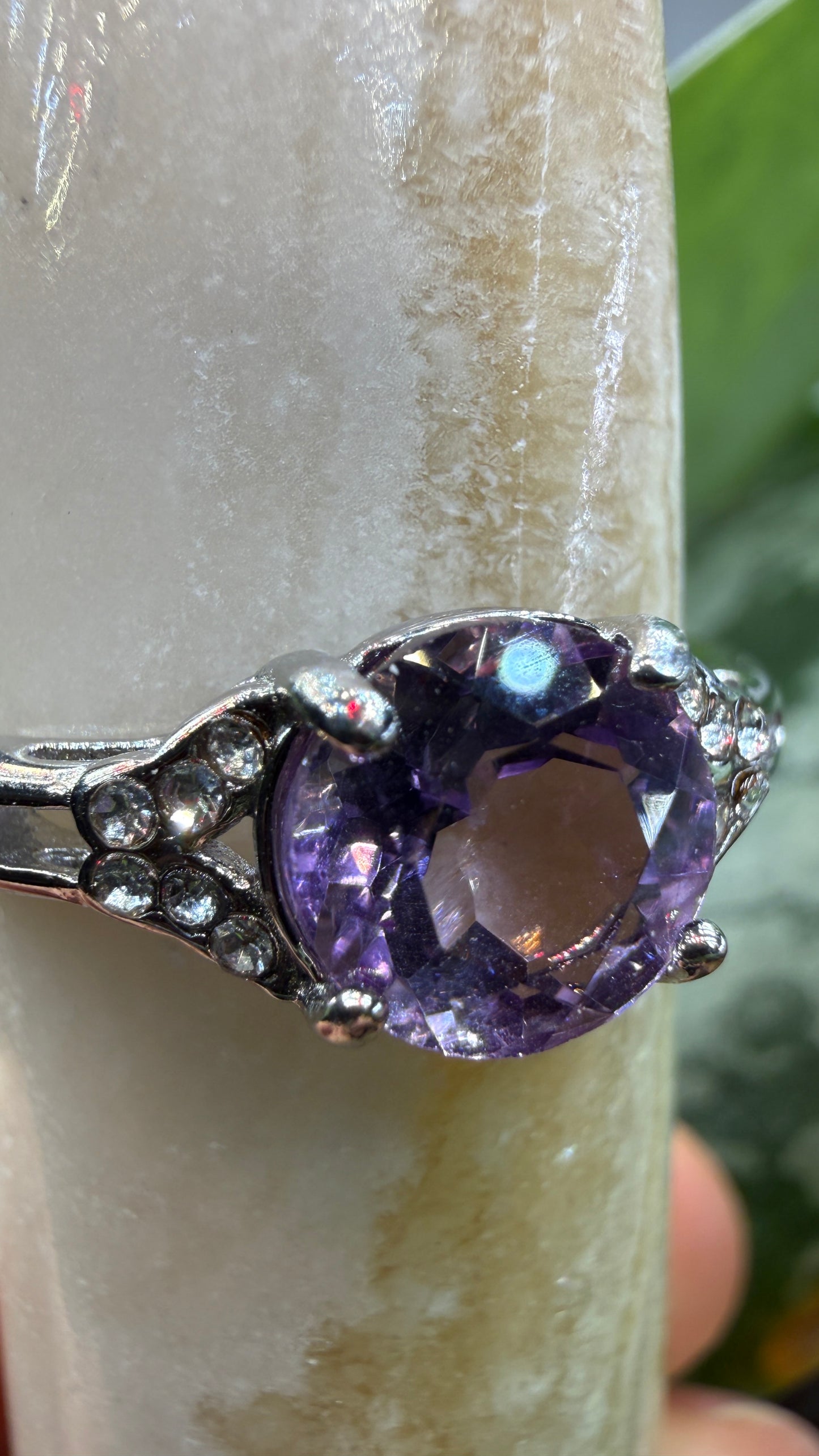 Natural Faceted Amethyst Ring Size 10 in 316L Stainless Steel- 8mm Round Gemstone
