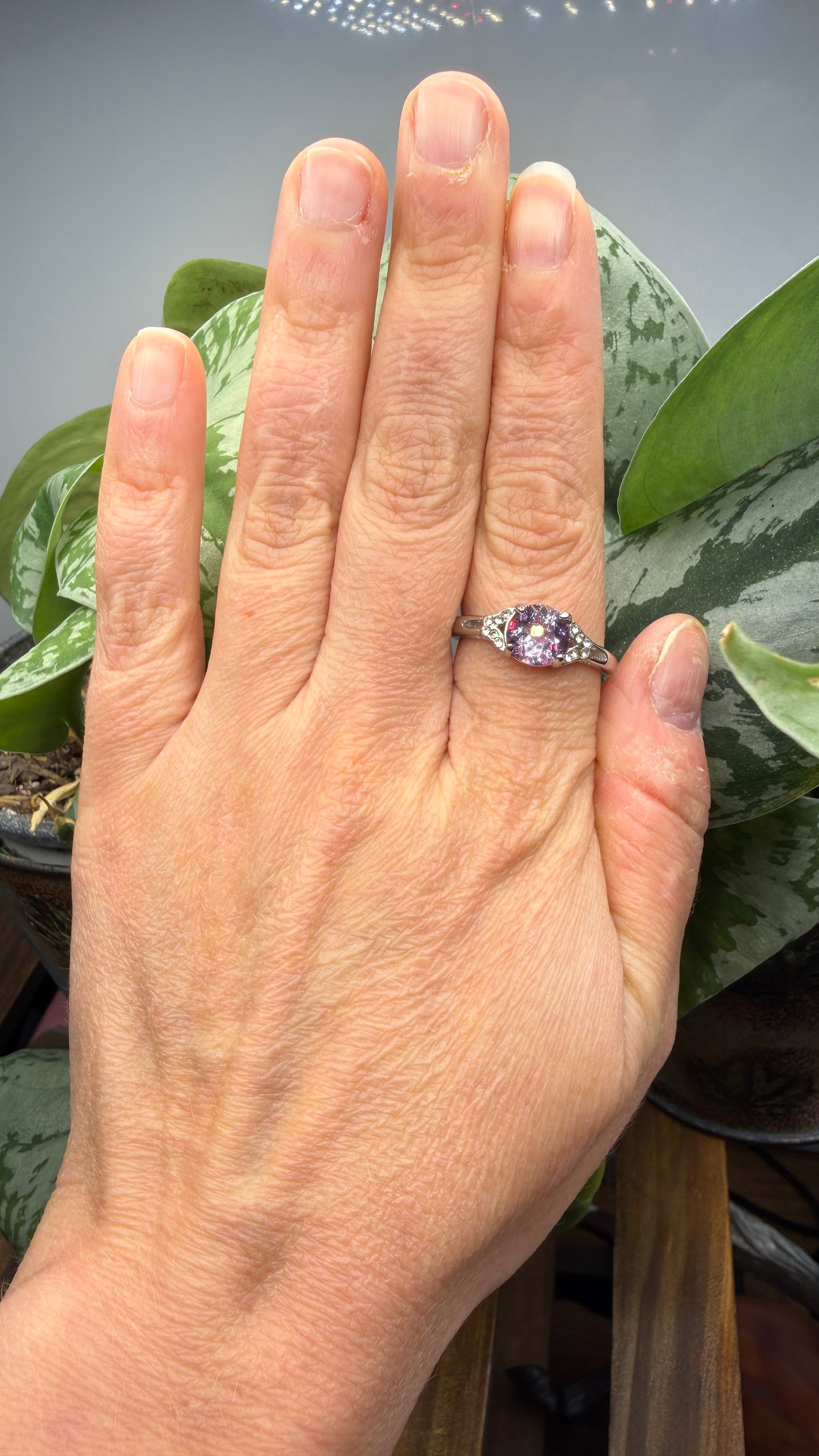 Natural Faceted Amethyst Ring Size 10 in 316L Stainless Steel- 8mm Round Gemstone